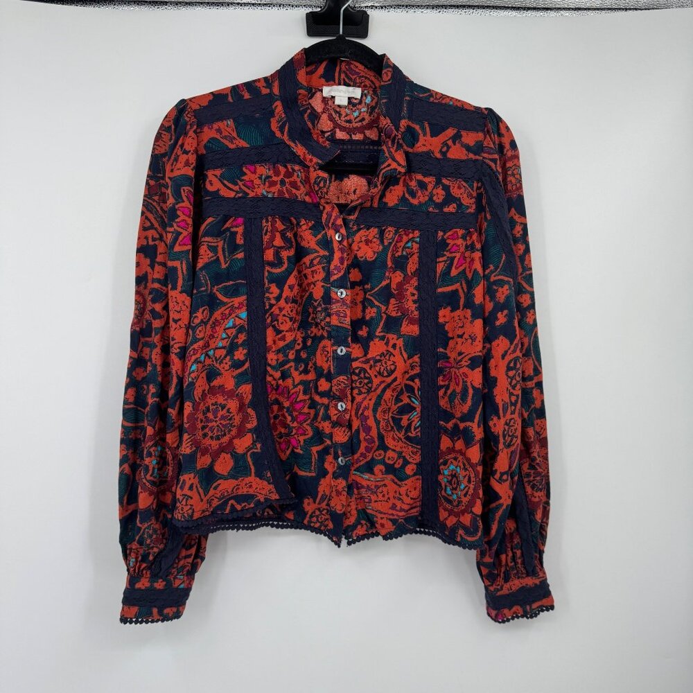 Jennifer Grace Top Women's Long sleeve Button Up Boho Style Size Large